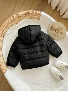 1件装新生儿时尚休闲连帽黑色羽绒服，带抓绒内衬，保暖舒适，适合冬季穿着，绗缝外套，适合返校、生日、婴儿洗礼、婴儿派对等场合，也适合玩耍，秋冬季复古羽绒服，秋季保暖外套