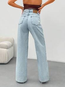 EURMUSE HIGH WAIST STRAIGHT JEAN PANT STYLE CASUAL - Medium Wash - View 2