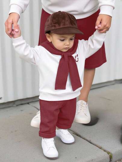 3pcs Baby/Toddler Cute Smiling Face Print Top, White Top, And Elastic Waist Pants Tracksuit Set, Suitable For Birthday Party, Evening Event, Performance, Wedding, Back To School