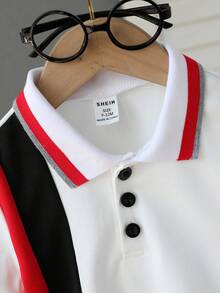 SHEIN Playful Pals 男婴针织Polo衫。适合外出、上学或参加派对时穿着。男女皆宜的夏季上衣。 - 紅色 - 查看 7