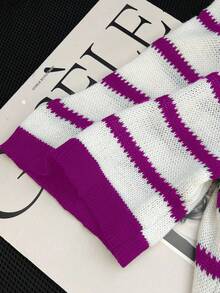 GlowEve CURVE Plus Size Casual Commuter Striped Short Sleeve Knit Top - Hot Pink - View 6