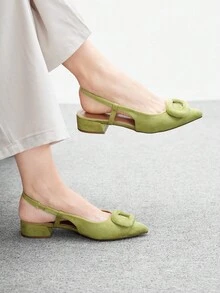 CUCCOO BIZCHIC 女士尖头休闲通勤百搭平底鞋 - 橄欖綠 - 查看 3