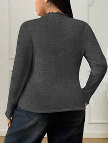 SHEIN EZwear 加大码女式加厚保暖立领长袖紧身T恤，秋冬保暖款 - 深灰色 - 查看 2