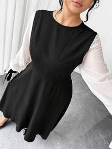 Elenzga Christmas Plus Size Color Block Lace-Up Midi Dress, Suitable For Daily Commute, Party And Other Occasions - Embrace Your Inner Shadow Dark Feminine Fashion