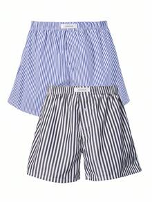 Manfinity Underwear&Sleepwear Basics 2pcs Plus Size Men's Classic Grey Striped Loose Fit Airy Pants, Comfortable - Multicolor - View 2