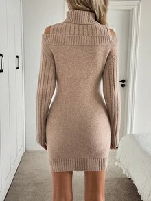 SHEIN LUNE Minimalist Chic Turtleneck Bodycon Mini Sweater Dress, Autumn/Winter