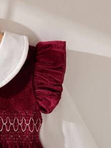 Souflis Souflis 两件套：优雅的勃艮第天鹅绒连衣裙和白色长袖 T 恤，复古法式风格，适合派对、聚会、2025 年秋冬、婴儿和女婴 - 酒紅色 - 查看 6