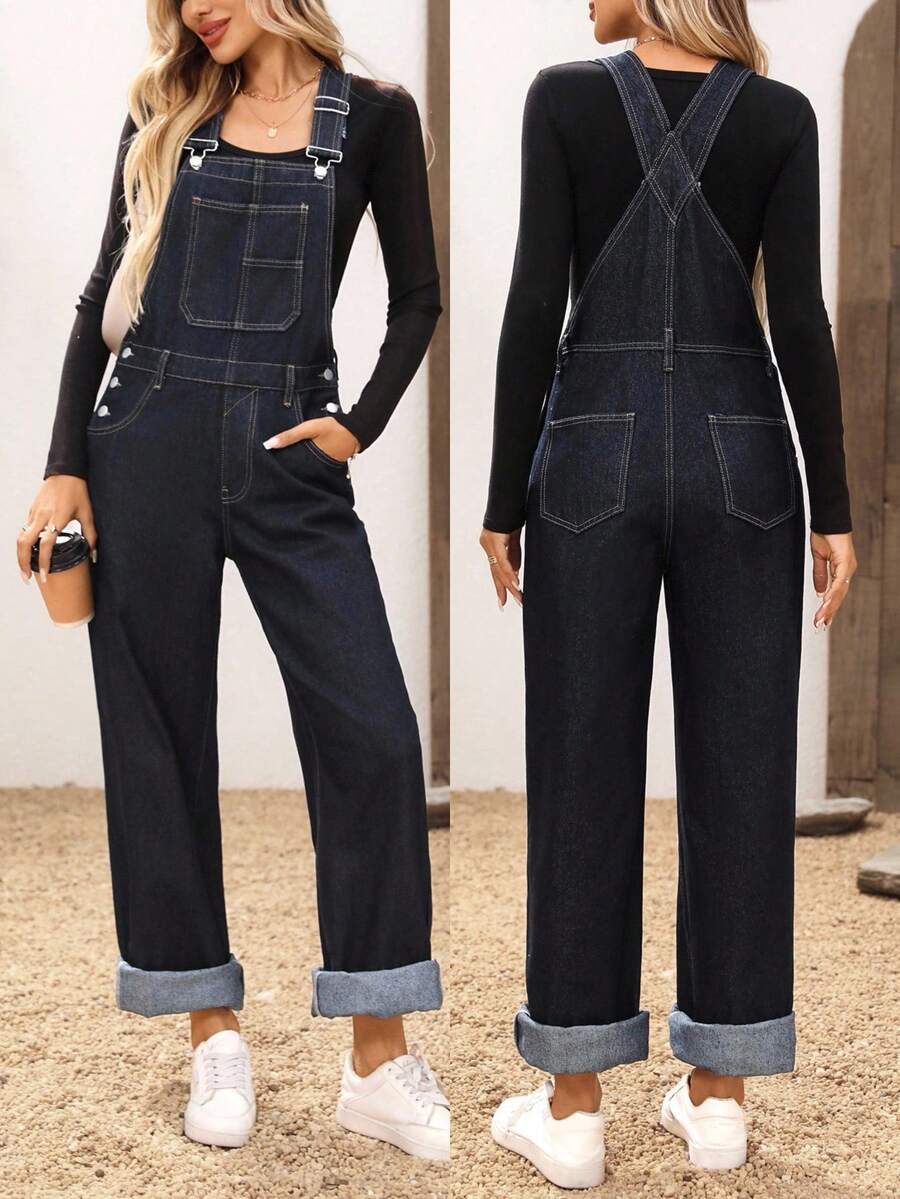 EMERY ROSE Bộ đồ liền thân denim không tay nhiều màu sắc đơn giản có túi dành cho nữ - Rửa tối - Xem 1