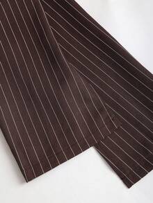 Sweetra 初秋新款韩版西装，棕色条纹设计，V领，收腰，修身时尚女士套装