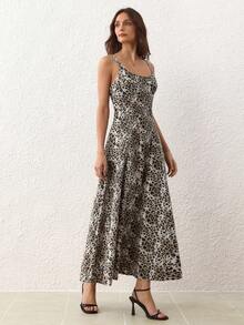 SHEIN Unity Damen Leoparden-Muster Quadratischer Ausschnitt Ärmelloses Lässig Denim Kleid - Verschiedenfarbig - Übersicht 8