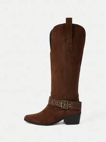 Styleloop Botas tejidas por encima de la rodilla para mujer, estilo bohemio para vacaciones, verano, estilo western, atuendos de festivales de música - Marrón - Ver 1