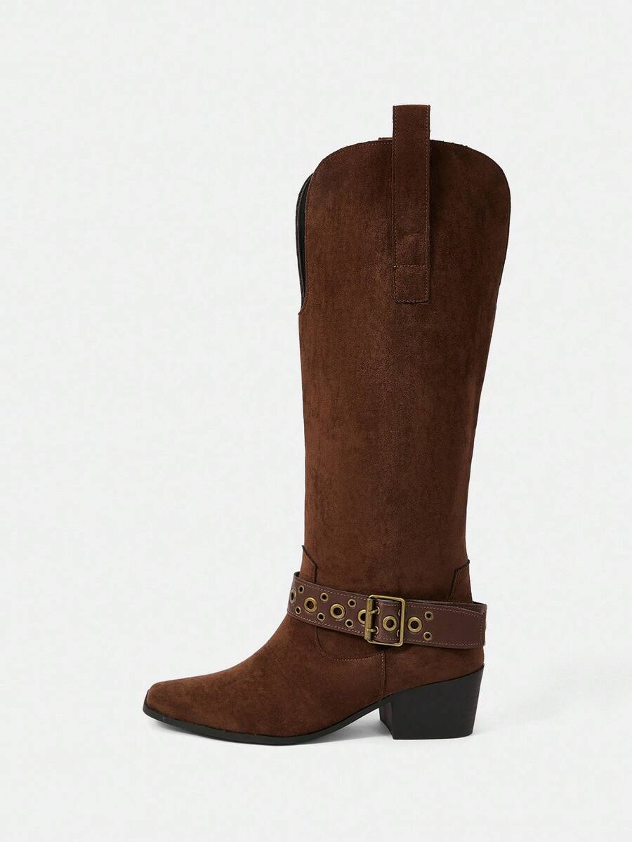 Styleloop Botas tejidas por encima de la rodilla para mujer, estilo bohemio para vacaciones, verano, estilo western, atuendos de festivales de música - Marrón - Ver 1