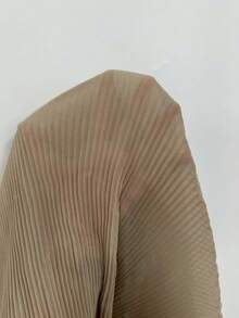 Elenzga 加大码卡其色雪纺褶裥长袖连衣裙，秋冬款 - 卡其色 - 查看 6