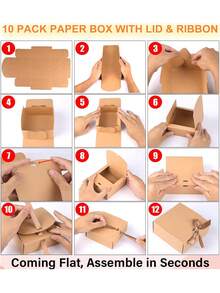 2/4/10PCS Kraft Gift Box With Lid & Ribbon - For Weddings/Birthdays/Christmas Gifting - Gold - View 9