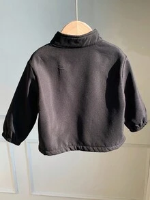 SHEIN Baby Boys Stand Collar Long Sleeve Solid Black Casual Zip-Up Thermal Lined Thick Jacket Baby Boy Jacket Toddler Black Jacket Baby Zip Up Jacket Baby Fleece Jacket Baby Winter Jacket Baby Boy Winter Outfit Baby Boy Fall Outfit - Black - View 2