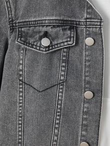 SHEIN Tween Boys' Casual Versatile All-Match Vintage Distressed Washed Comfortable Denim Set, Suitable For Daily Wear, New Arrival 2024 Fall Winter - Grey - View 6