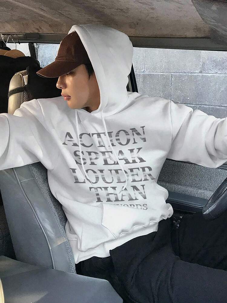 Men's Letter Print Design Thermal Lined Hoodie, Autumn/Winter