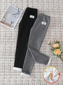 2件套女童碎花纯黑色人造毛皮内衬紧身裤套装 - 彩色 - 查看 3