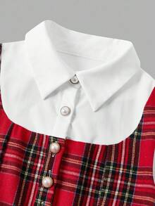 SHEIN Tween Girls' Vintage French Plaid Ruffle Trim Fitted Christmas Red Dress, Suitable For Christmas, Parties, Casual Wear, Autumn/Winter Fall - Red - View 4