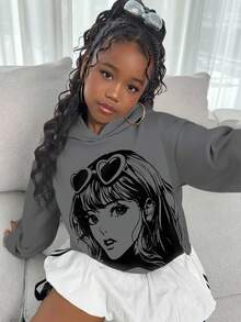 SHEIN Tween Girls Back To School Bestseller Leaf Print Sweatshirt, New Loose Comfortable Casual Fashion Versatile Streetwear Autumn Winter Clothes ForGirln - White - View 4