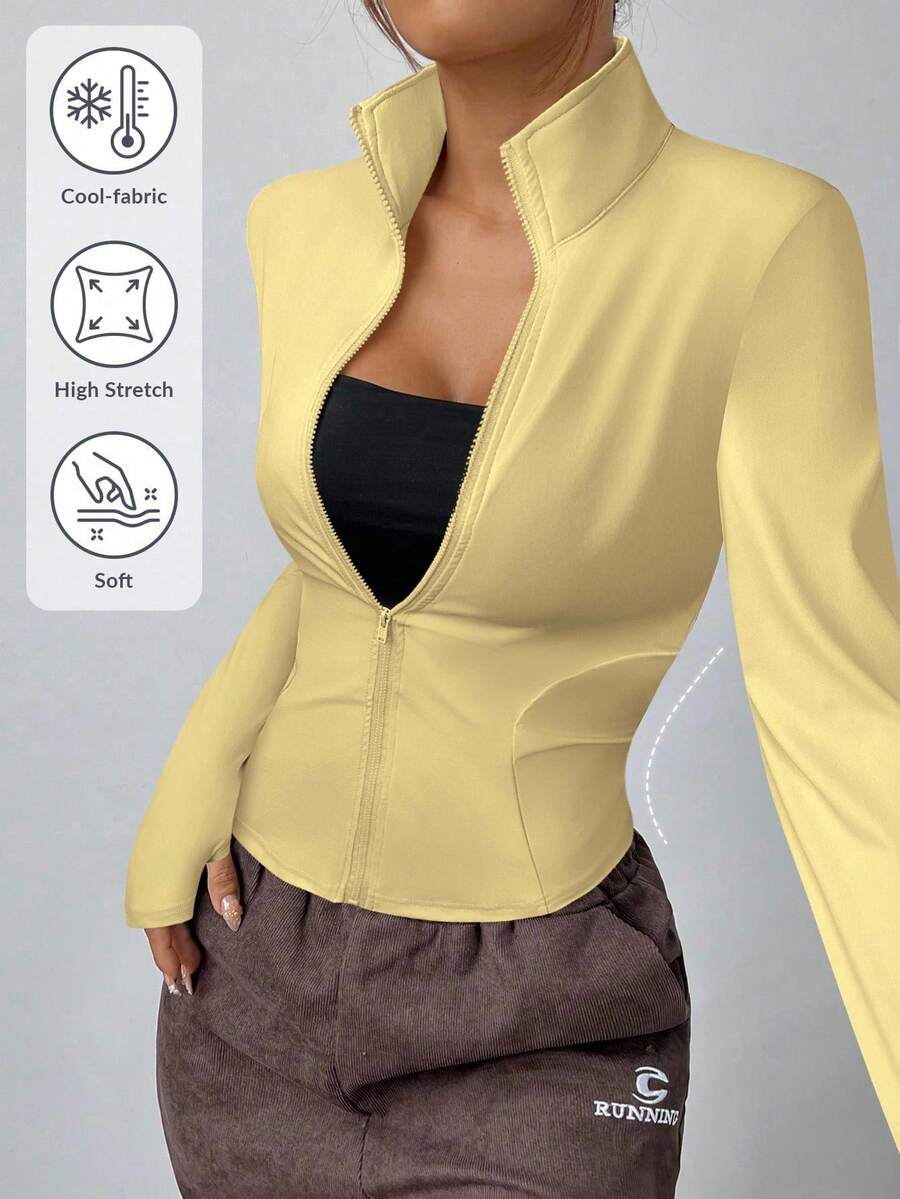 SHEIN EZwear Plus Size Women's Mustard Yellow Jacket Winter Fall Autumn - Pale Yellow - View 1