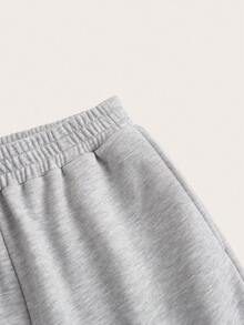 SHEIN PETITE CURVE 大码女式纯色抽绳腰阔腿宽松休闲裤 - 彩色 - 查看 3