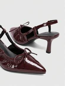 CUCCOO CHICEST 女士后跟蝴蝶结装饰高跟鞋，酒红色春季鞋款，适合春假、复活节、舞会和圣诞节穿着。 - 酒紅色 - 查看 6