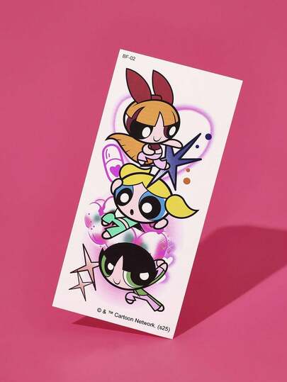 FanGlow THE POWERPUFF GIRLS X SHEIN 1pc Colorful Cartoon Tattoo Sticker Suitable For Shoulder, Neck, Clavicle, Arm, Body Art, Temporary Waterproof Simulation Tattoo Sticker