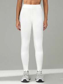 SHEIN Tall Vita stickade skinnybyxor med enfärgad design för vardags- och träningskläder Vita leggings Vita leggings för kvinnor Vita leggings för kvinnor Vita byxor för kvinnor - Vitt - Visa 6