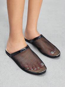 CUCCOO SZL 女士镂空透气设计尖头平底鞋，黑色网眼平底鞋，适合日常穿着和居家 - 黑色 - 查看 9