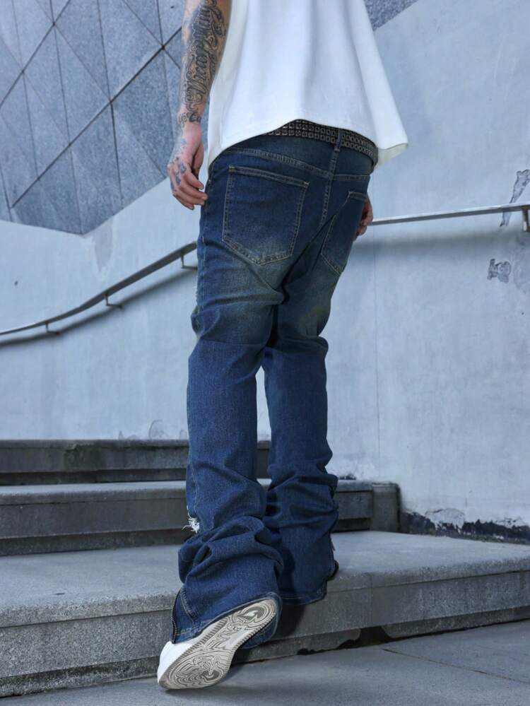 Manfinity EMRG Quần Jeans Skinny Xếp Ly Túi Cũ Thường Ngày Cho Nam - Rửa trung bình - Xem 5