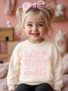 Felpa girocollo con stampa slogan carina per bambine, autunno/inverno - Cachi - Visualizzare 3