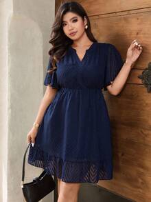 SHEIN Clasi Vestido corto elegante de talla grande para mujer con cuello en V y línea A (sin cinturón), para verano - azul real - Ver 8