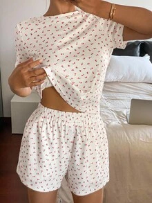 Livesso 2 件套 Ditsy Floral 女士短袖睡衣套装