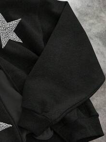 INAWLY Fashionable Streetwear Star Print Zip-Up Sweatshirt For Women - Black - View 3