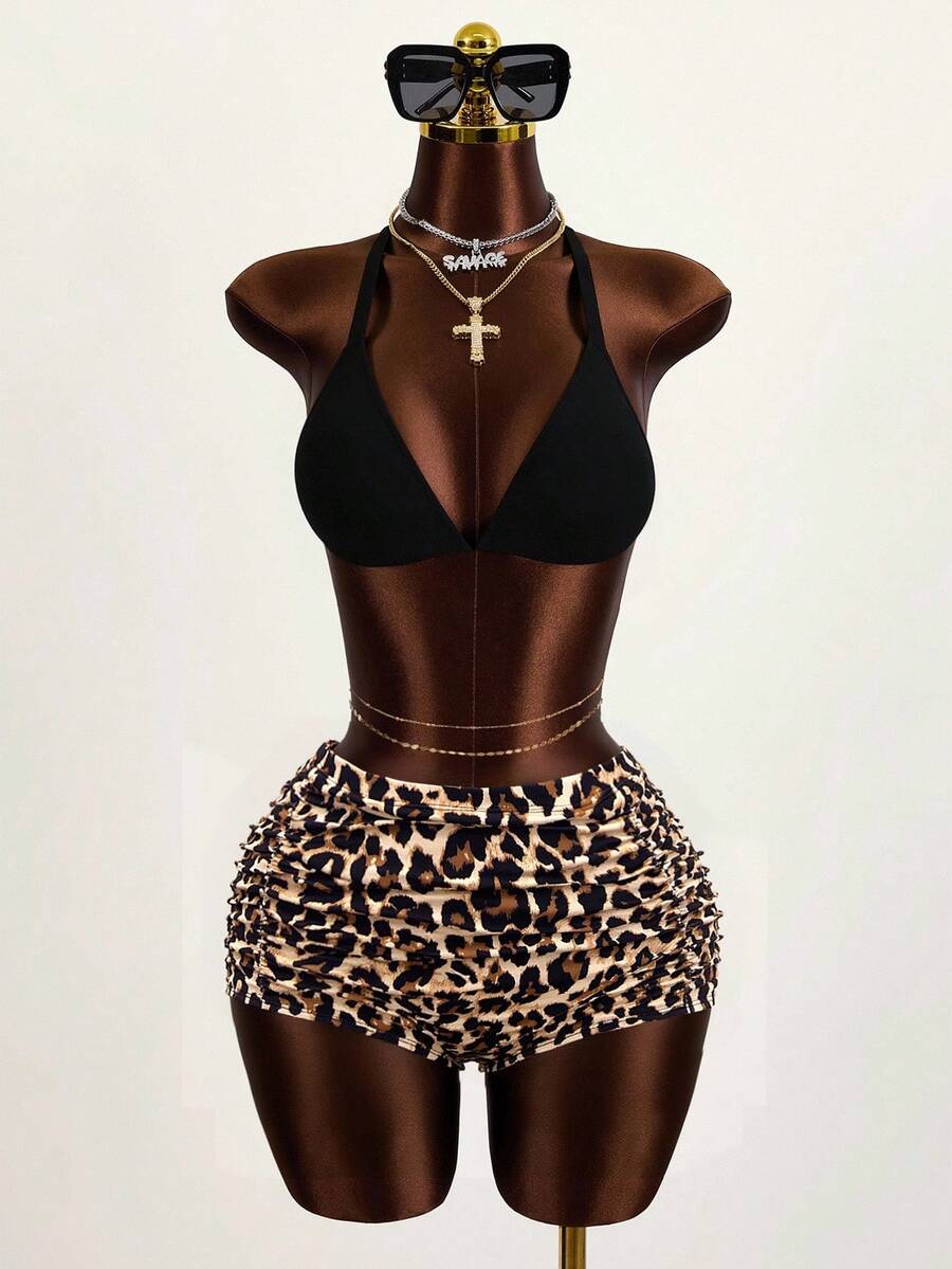 Zestiva 2025年新款女士夏季休闲运动聚会豹纹高腰收腹泳衣下装 - 彩色 - 查看 1