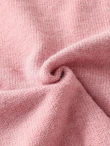 少女宽松休闲针织毛衣，圆领提花星星图案套头衫，长袖针织上衣，时尚，秋冬 - 粉色 - 查看 8