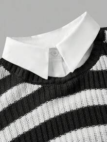 Skyraze Casual Patchwork Striped Distressed Knit Sweater In Fall/Winter