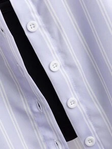 SHEIN Conjunto de 3 piezas para niña bebé de verano: Camisa/chaqueta de manga larga a rayas negras y blancas con protección solar y cuello, camiseta sin mangas negra suave y pantalones cortos ajustados, adecuado para la escuela, uso diario y deportes