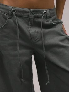 MUSERA 低腰褶皱可调节牛仔裤，90年代春季可爱夏季休闲Y2K甜美伊比沙岛锐舞音乐会音乐节冬季时尚 - 深灰色 - 查看 5