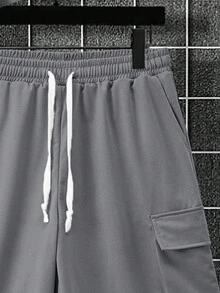 Manfinity Homme 2pcs/Set Men's Solid Color Round Neck Short Sleeve T-Shirt & Cargo Shorts, Casual - Dark Grey - View 6