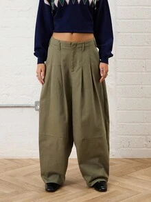 COUREZ Low Rise Baggy Balloon Trousers With Front Pleat Detail /Y2K Going Out Outfits Fall Women Clothes Winter Clothes For Women Gothic Club Outfits Women Sexy - Army Green - View 2