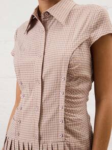 COUREZ 格纹无袖衬衫裙，正面纽扣设计 / Y2K 复古风外出穿搭 秋季女装 冬季女装 哥特风夜店装扮 性感女装 - 彩色 - 查看 6