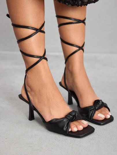 CUCCOO SZL Sandalias de tacón alto con diseño de torsión y punta cuadrada para uso diario