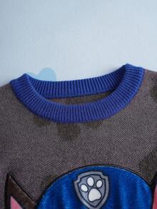 SHEIN | PAW Patrol Young Boy Casual Dog Pattern Contrast Trim Sweater, Autumn/Winter Kids Jumpers Kids Sweater 8 Years Old Boy Knitwear Fall - Grey - View 3