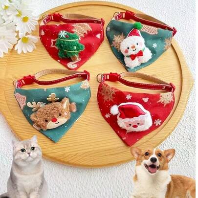 PETSIN 1 圣诞宠物围巾，宠物项圈，可爱猫咪圣诞配饰，狗颈圈，猫项圈，口水毛巾，宠物圣诞装饰，宠物