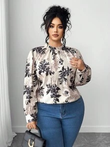 Elenzga 大码女式 2025 新款优雅派对/约会提花蕾丝拼布荷叶边灯笼袖腰部修身 A 字型上衣，适合返校、毕业典礼、节日、情人节、音乐节、母亲节、万圣节、感恩节、复活节、国庆节、舞会、约会、婚礼、郊游等。 - 杏色 - 查看 1