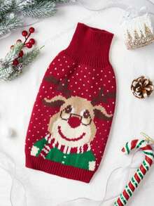 PETSIN 1pc Christmas Pet Cat Dog Universal Green Diamond Grid Elk Snowflake Cute Pattern Jacquard Knitted Elastic Comfortable Dog Christmas Sweater