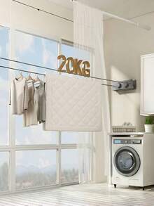 Rozwijana niewidoczna wewnętrzna/balkonowa stalowa linka do suszenia ubrań, łazienkowa rozwijana linka do suszenia ubrań, wiosenna, minimalistyczna, letnia