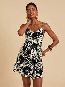 Travachic 女式细肩带编织印花迷你连衣裙 - 黑色 - 查看 3